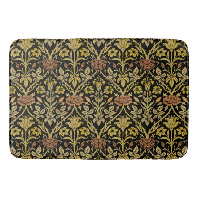 William Morris Vintage Rose & Lily Flower Pattern Bath Mat (Front)