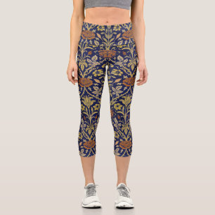 William Morris Vintage Rose & Lily Flower Pattern Capri Leggings
