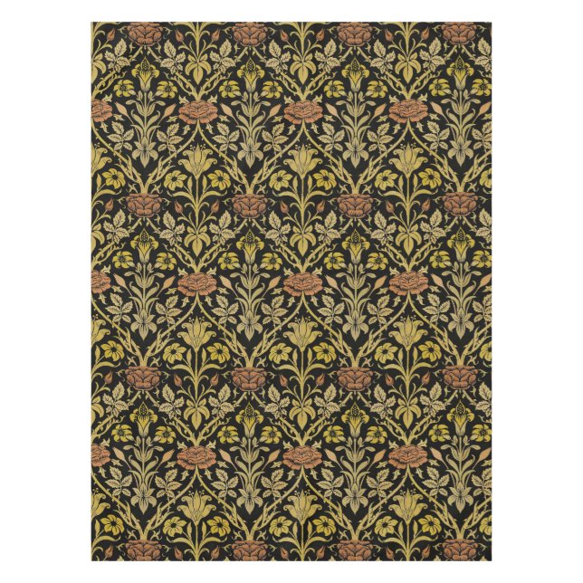 William Morris Vintage Rose & Lily Flower Pattern Tablecloth (Front)