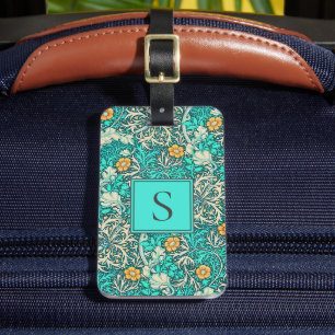 William Morris Vintage Seaweed Pattern Monogram Luggage Tag