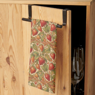 William Morris vintage strawberry Floral pattern Tea Towel