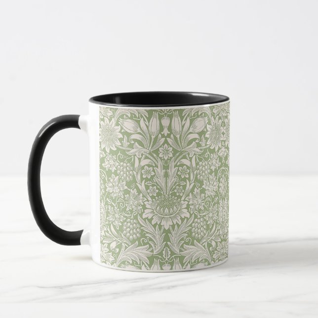 William Morris Vintage Sunflower Light Green Mug (Left)