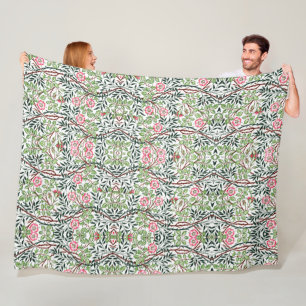 William Morris Vintage Sweet Briar Roses Foliage Fleece Blanket