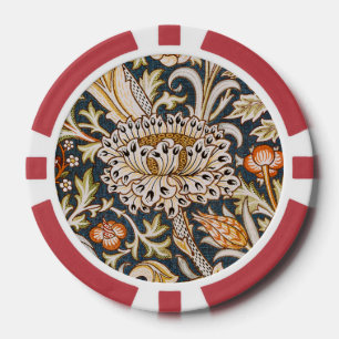William Morris Vintage Trent Blue Floral Pattern Poker Chips