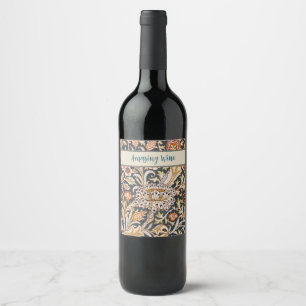 William Morris Vintage Trent Blue Floral Pattern Wine Label