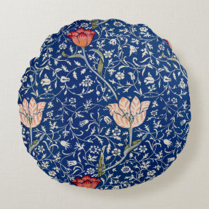 William Morris Vintage Tulip Floral Indigo Pattern Round Cushion