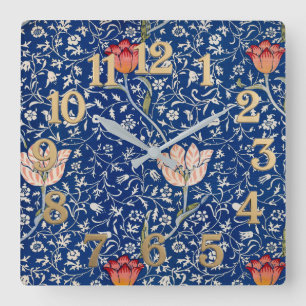 William Morris Vintage Tulip Floral Indigo Pattern Square Wall Clock