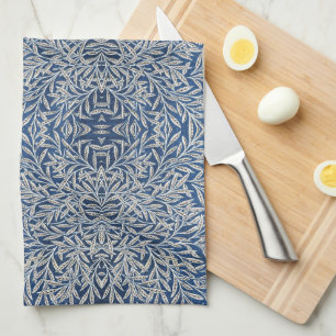 William Morris Vintage Willow Leaves Dark Blue   Tea Towel