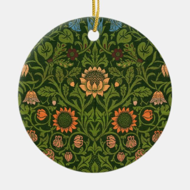 William Morris Violet and Columbine Art Rug Ceramic Tree Decoration (Front)