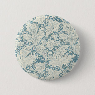 William Morris Wallflower floral blue damask  6 Cm Round Badge