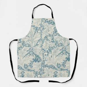 William Morris Wallflower floral blue damask Apron