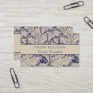 William Morris Wallflower floral blue damask  Business Card