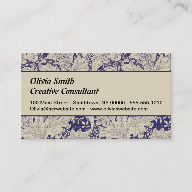 William Morris Wallflower floral blue damask  Business Card (Front)