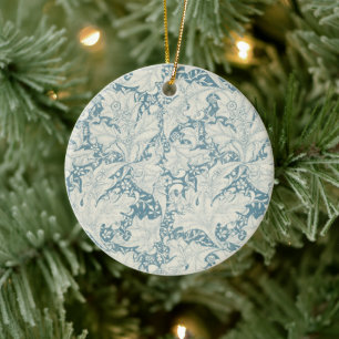William Morris Wallflower floral blue damask  Ceramic Tree Decoration