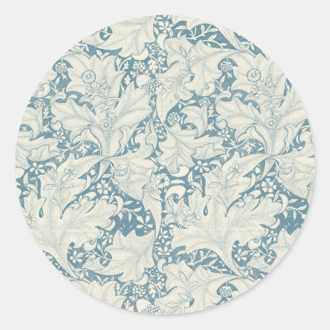 William Morris Wallflower floral blue damask  Classic Round Sticker (Front)