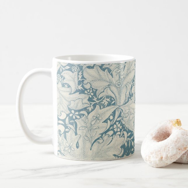 William Morris Wallflower floral blue damask  Coffee Mug (With Donut)