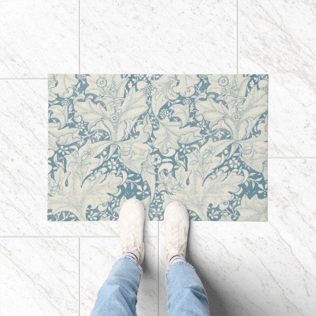 William Morris Wallflower floral blue damask  Doormat (Indoor)
