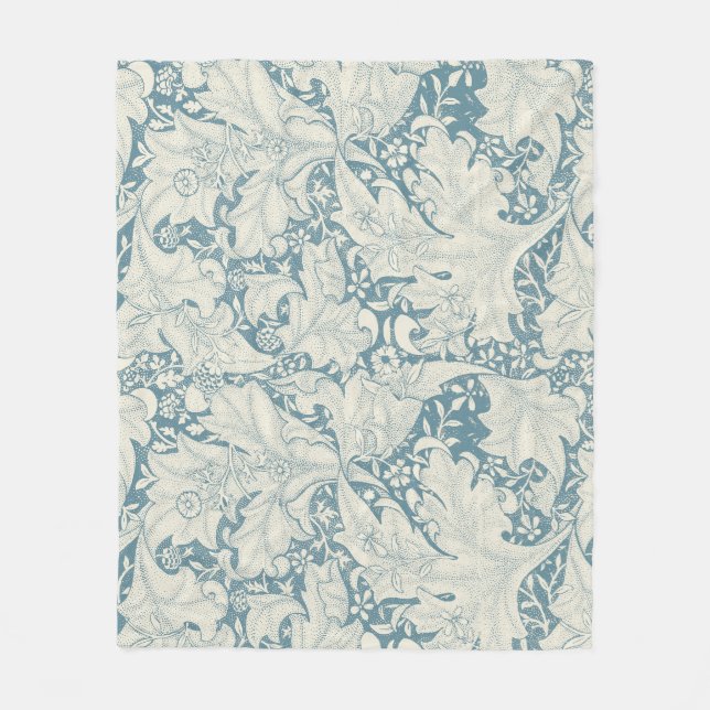 William Morris Wallflower floral blue damask  Fleece Blanket (Front)
