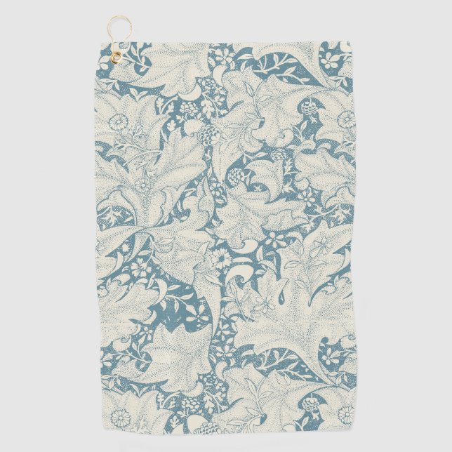 William Morris Wallflower floral blue damask  Golf Towel (Front)