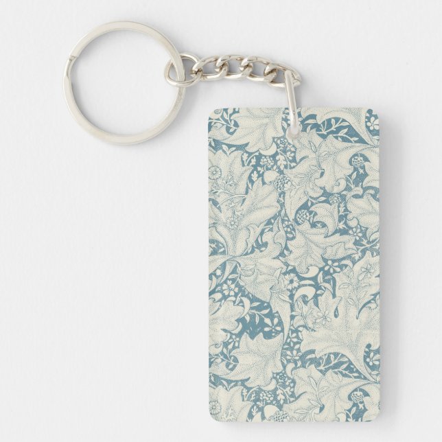 William Morris Wallflower floral blue damask  Key Ring (Front)
