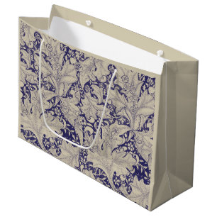 William Morris Wallflower floral blue damask  Large Gift Bag