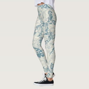 William Morris Wallflower floral blue damask  Leggings
