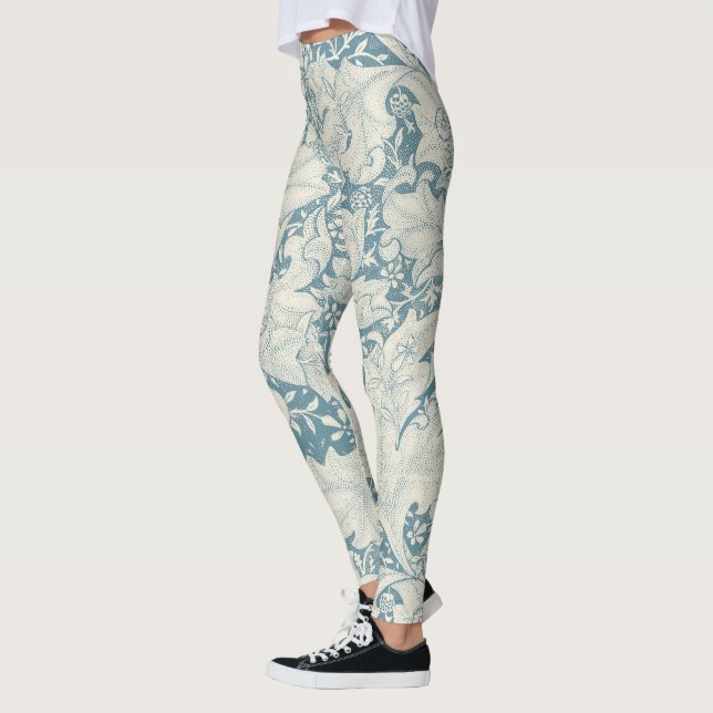 William Morris Wallflower floral blue damask  Leggings (Left)