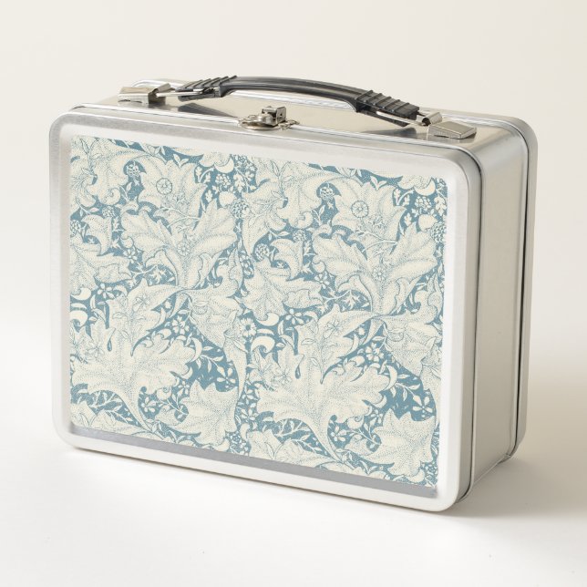 William Morris Wallflower floral blue damask  Metal Lunch Box (Front)