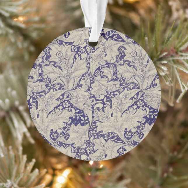 William Morris Wallflower floral blue damask  Ornament (Tree)