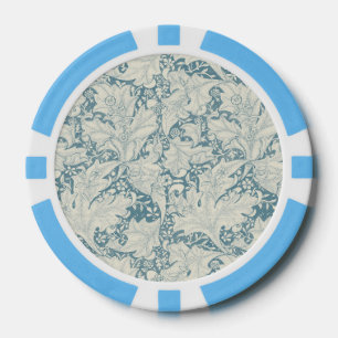 William Morris Wallflower floral blue damask Poker Chips