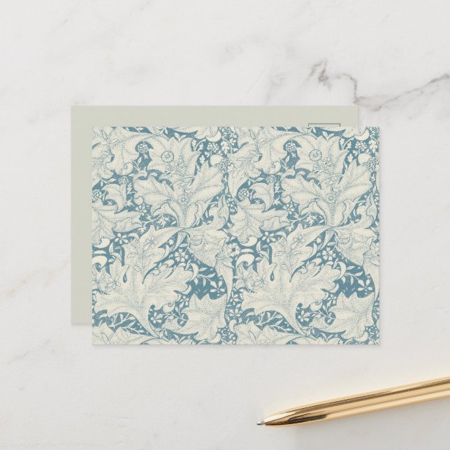 William Morris Wallflower floral blue damask  Postcard (Front/Back In Situ)
