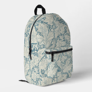 William Morris Wallflower floral blue damask  Printed Backpack