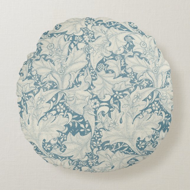William Morris Wallflower floral blue damask  Round Cushion (Front)