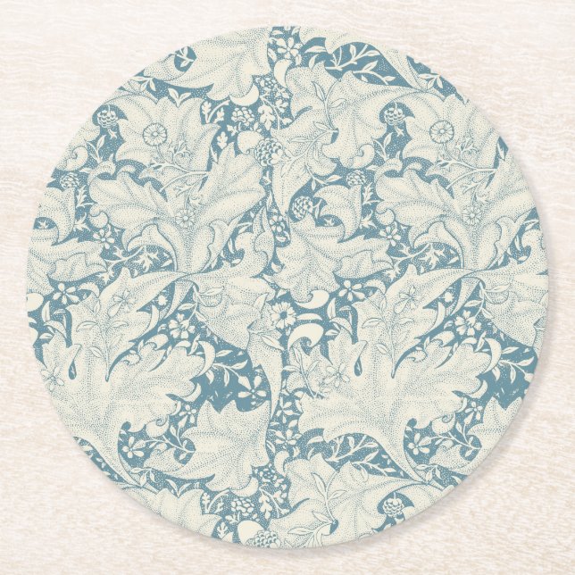 William Morris Wallflower floral blue damask  Round Paper Coaster (Front)