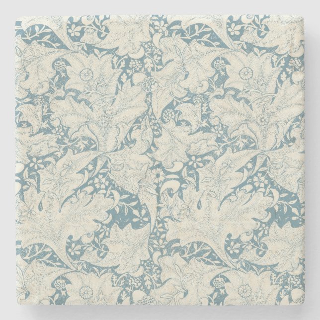 William Morris Wallflower floral blue damask  Stone Coaster (Front)