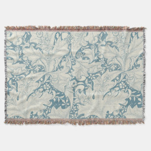 William Morris Wallflower floral blue damask  Throw Blanket