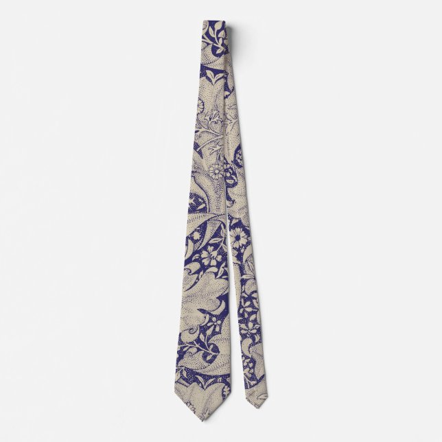 William Morris Wallflower floral blue damask  Tie (Front)