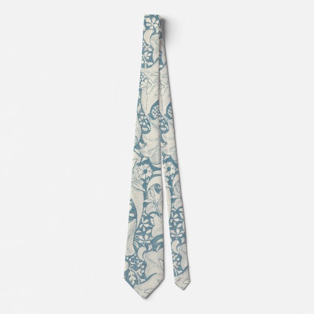 William Morris Wallflower floral blue damask  Tie (Front)