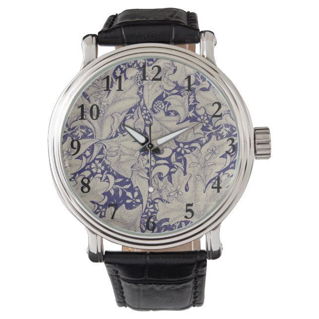 William Morris Wallflower floral blue damask  Watch (Front)