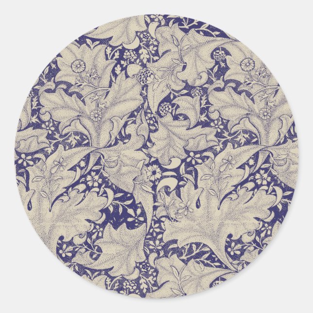 William Morris Wallflower Pattern Antique Blue Classic Round Sticker (Front)