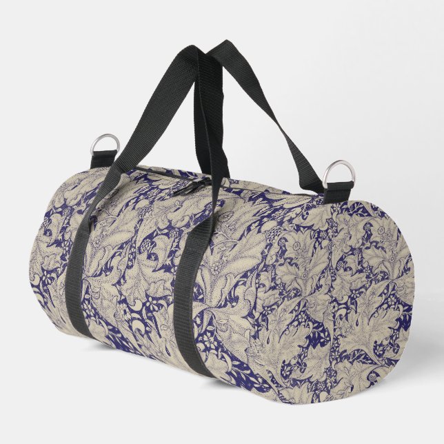 William Morris Wallflower Pattern Antique Blue Duffle Bag (Left Corner)
