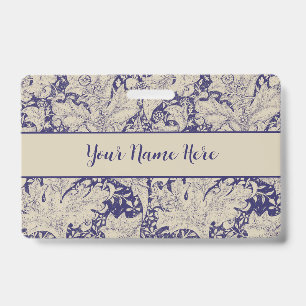 William Morris Wallflower Pattern Antique Blue ID Badge