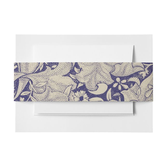 William Morris Wallflower Pattern Antique Blue Invitation Belly Band (Front Example)