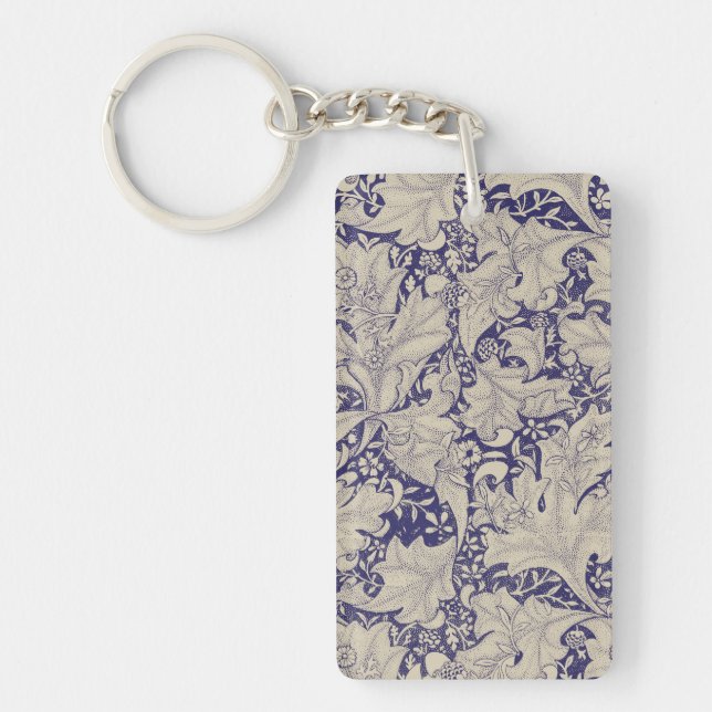 William Morris Wallflower Pattern Antique Blue Key Ring (Front)