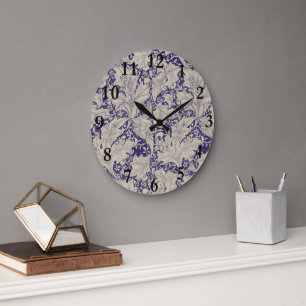 William Morris Wallflower Pattern Antique Blue Large Clock