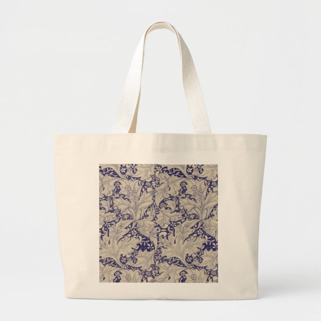 William Morris Wallflower Pattern Antique Blue Large Tote Bag (Front)