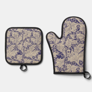 William Morris Wallflower Pattern Antique Blue Oven Mitt & Pot Holder Set