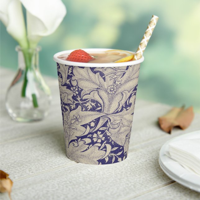 William Morris Wallflower Pattern Antique Blue Paper Cups (Insitu)