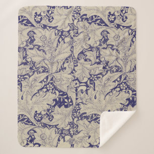 William Morris Wallflower Pattern Antique Blue Sherpa Blanket