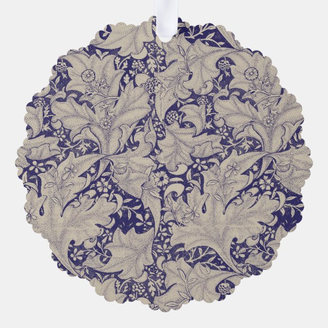 William Morris Wallflower Pattern Antique Blue Tree Decoration Card (Back)